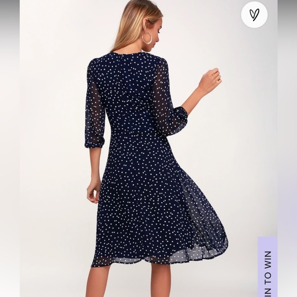 Lulu’s Elicia Navy Blue Polka Dot Long Sleeve Midi Dress - Size S - Picture 2 of 7